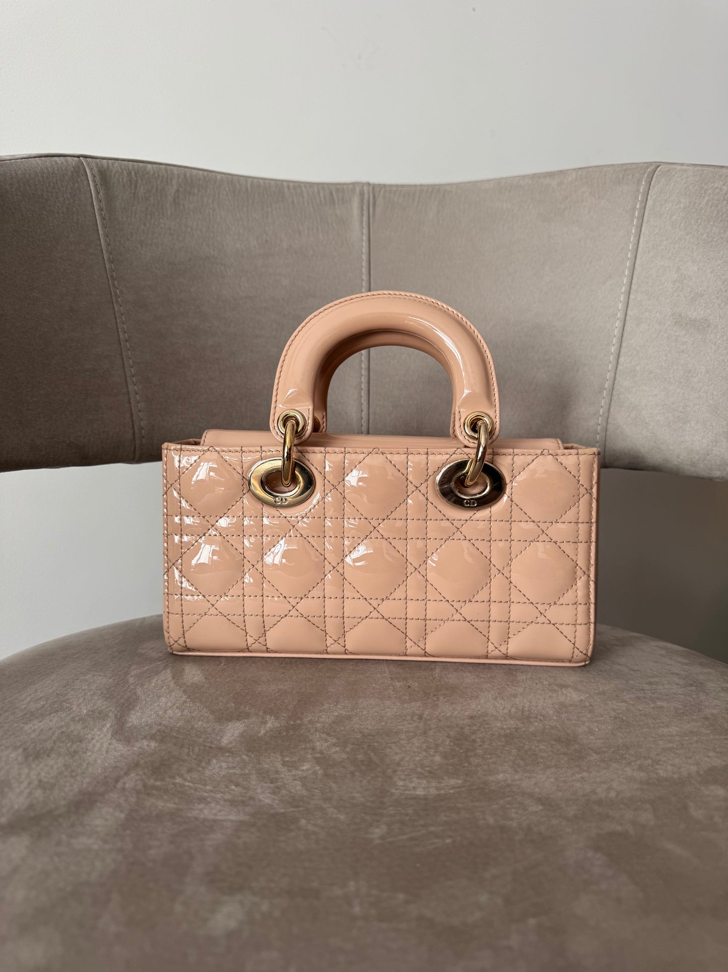 Christian Dior D-Joy Bag in Beige Patent Cannage Leather (7919489679420)