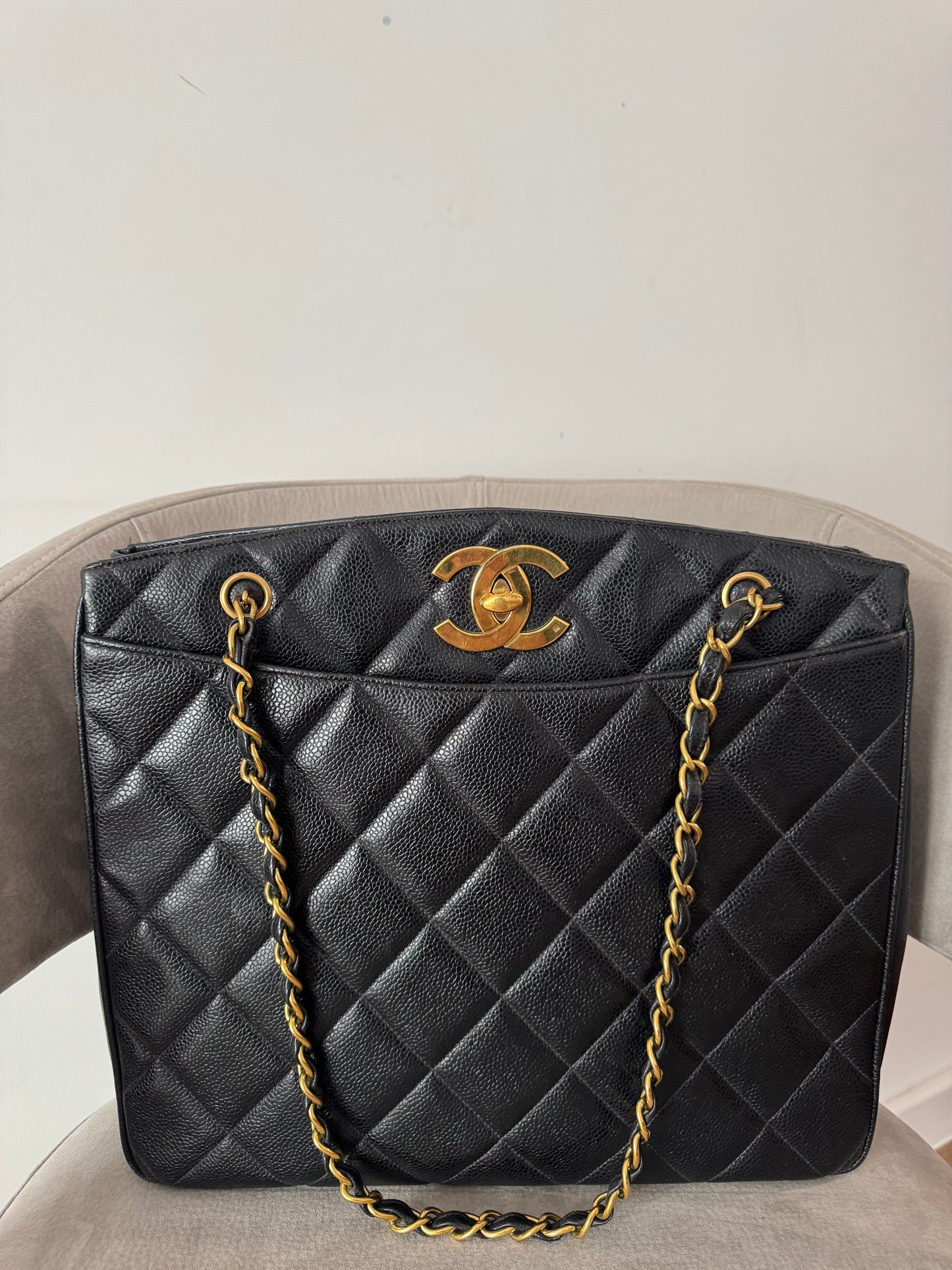 Vintage CHANEL Black Caviar Leather Classic Tote (7933407625276)
