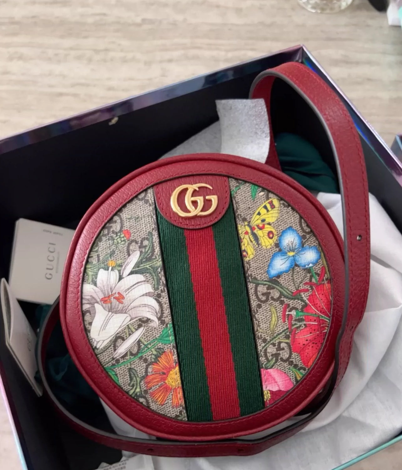 Gucci Ophidia GG Flora Round Mini Brand New (8048978853948)