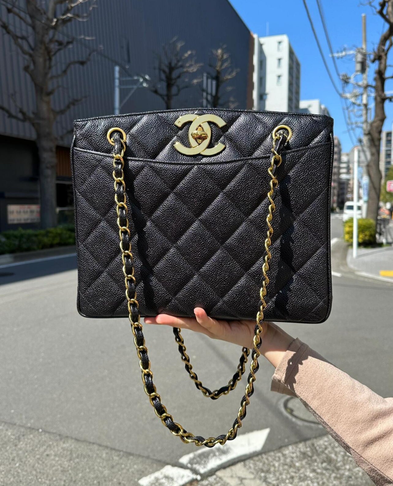 Vintage CHANEL Black Caviar Leather Classic Tote (7933407625276)