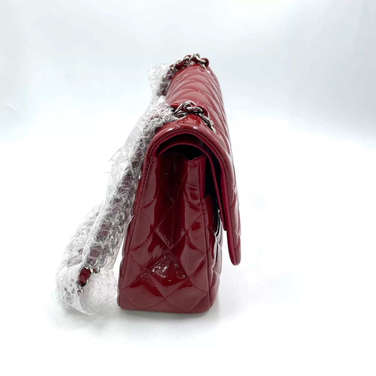 Chanel Classic Jumbo Flap Bag in Red Patent Leather (7919548760124)