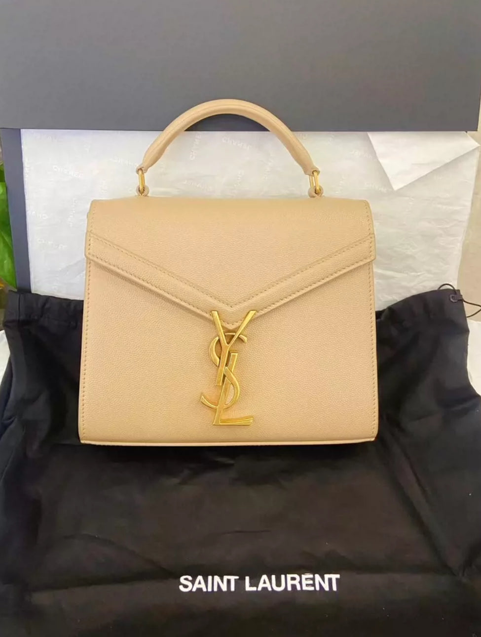 Saint Laurent Cassandra Mini Top Handle Beige - Brand New (7879419297852)