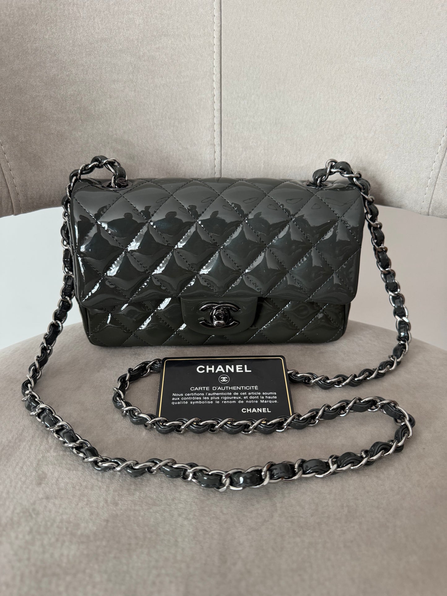 CHANEL Patent Quilted Mini Flap Bag (7922983862332)
