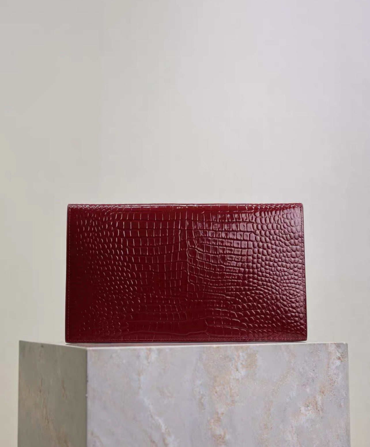 Saint Laurent Uptown Clutch – Croc-Embossed in Burgundy Brand New (8622911356988)