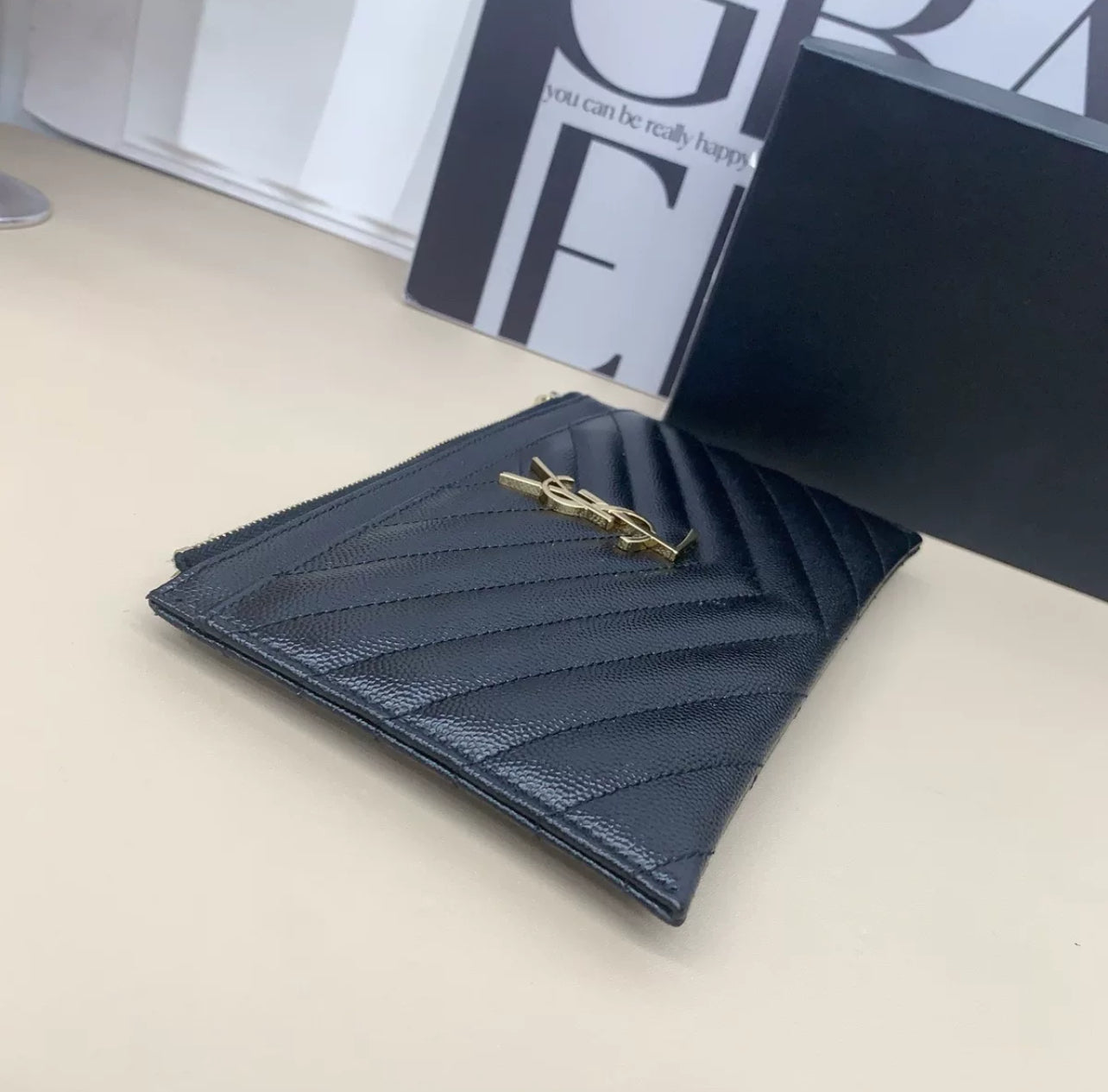 Saint Laurent Monogram Quilted Leather Pouch - Brand New (7879400423484)