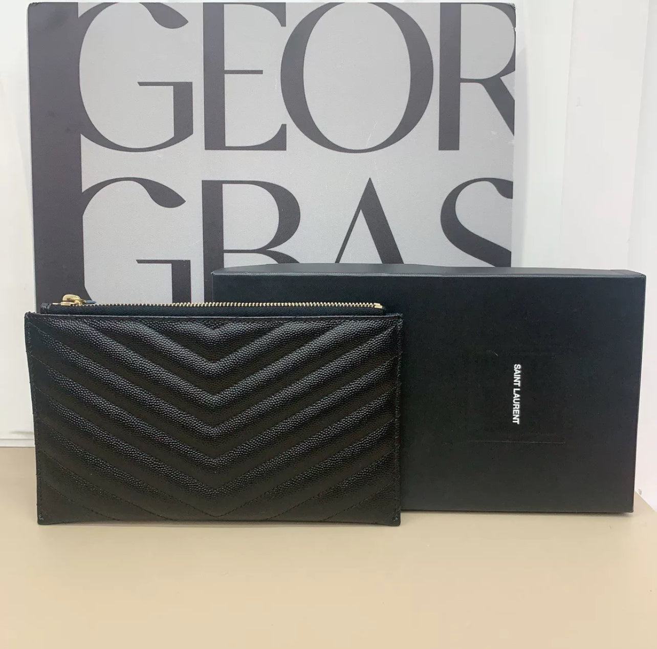Saint Laurent Monogram Quilted Leather Pouch - Brand New (7879400423484)