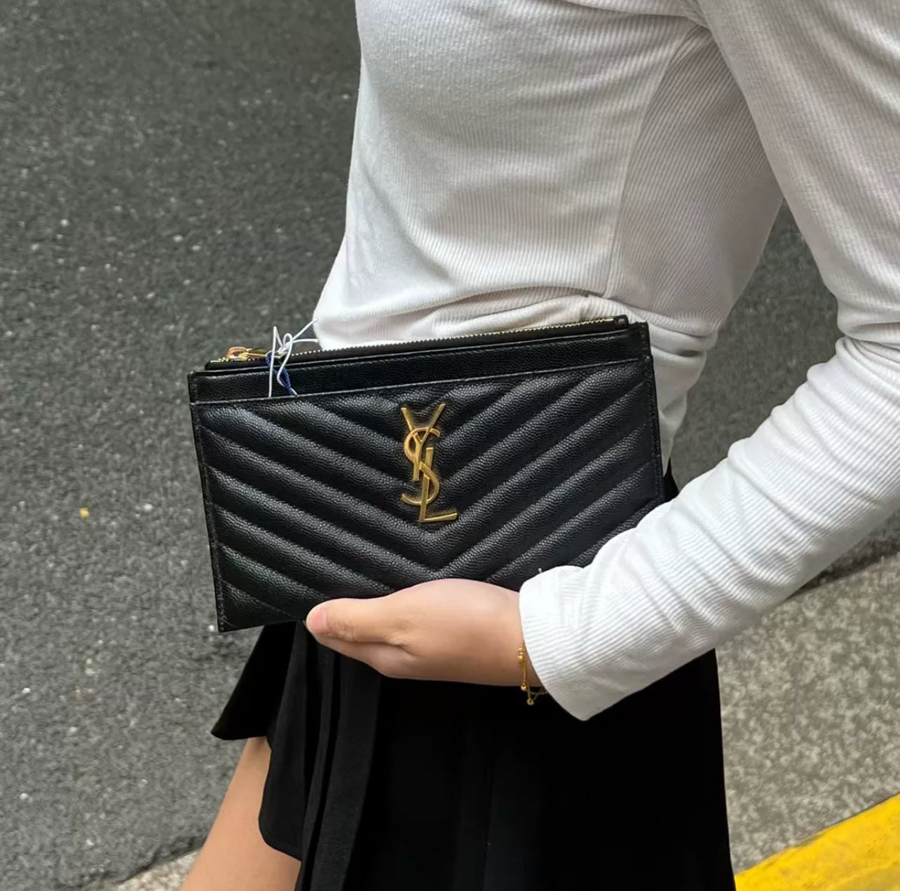 Saint Laurent Monogram Quilted Leather Pouch - Brand New (7879400423484)