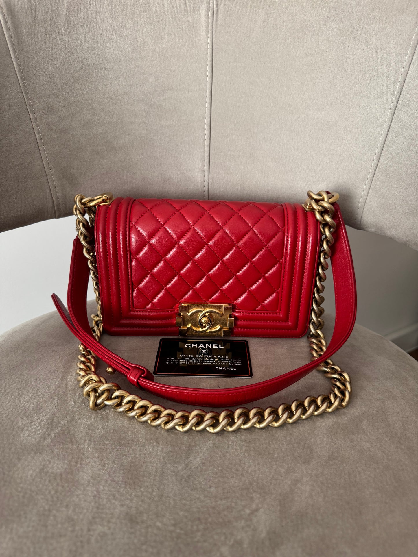 Chanel Le Boy Bag Red Quilted Calfskin (7919454355516)