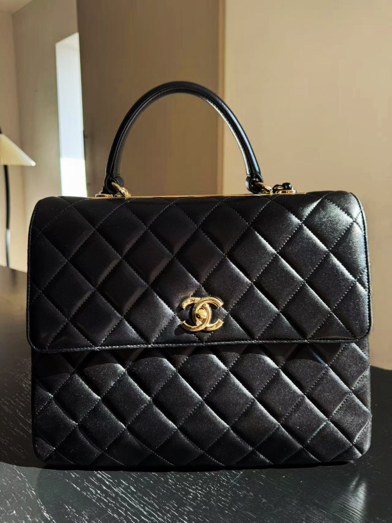 Chanel Large Trendy CC Top Handle Bag in Black Quilted Calfskin with Gold Hardware (7982999175228)
