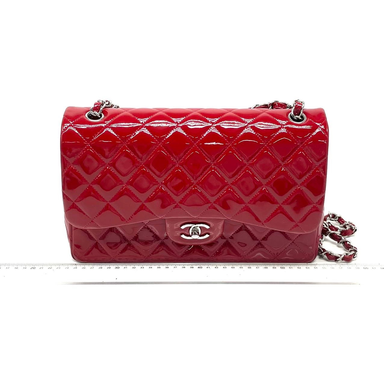 Chanel Classic Jumbo Flap Bag in Red Patent Leather (7876790714428) (7919548760124)