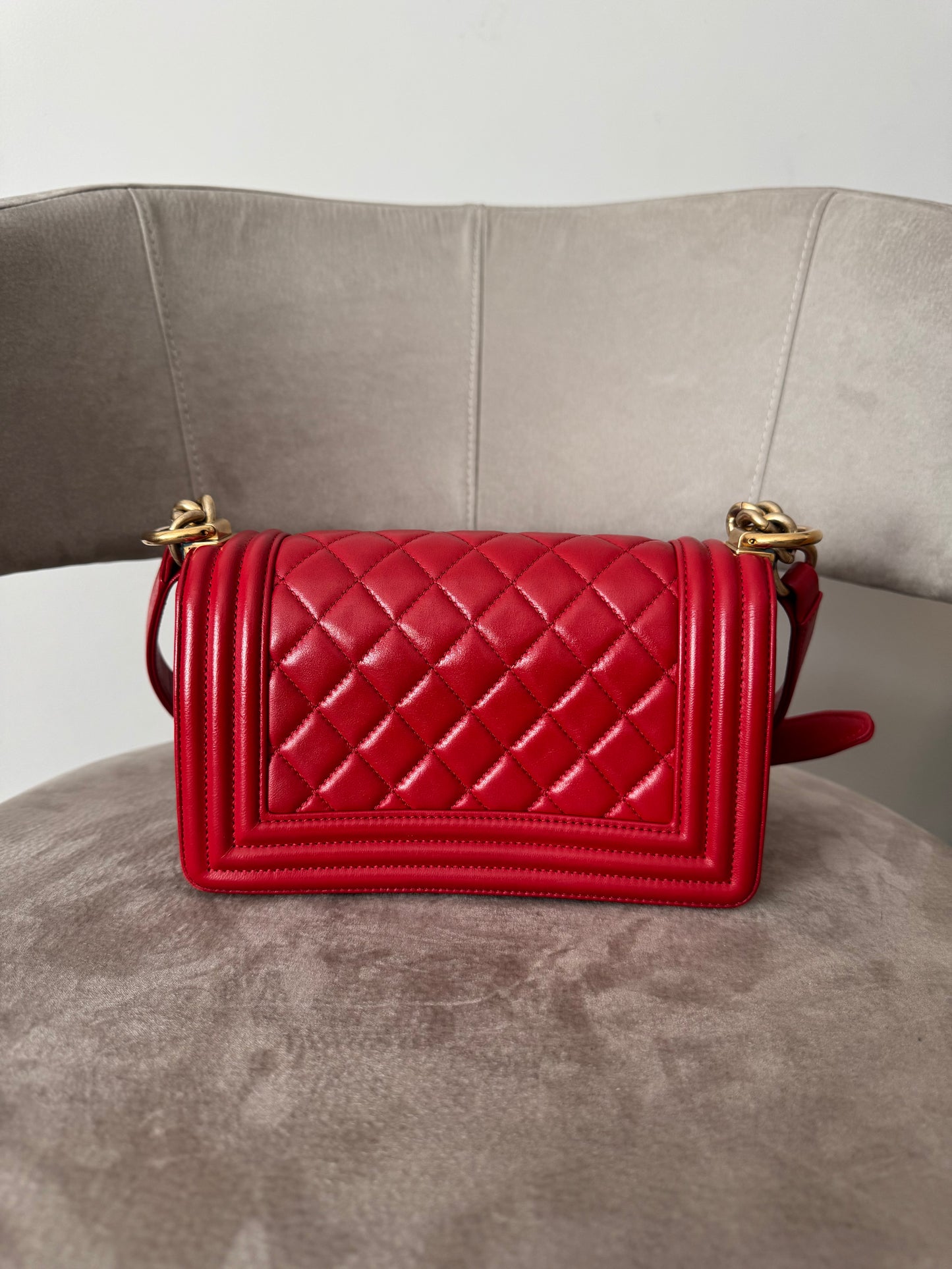 Chanel Le Boy Bag Red Quilted Calfskin (7919454355516)