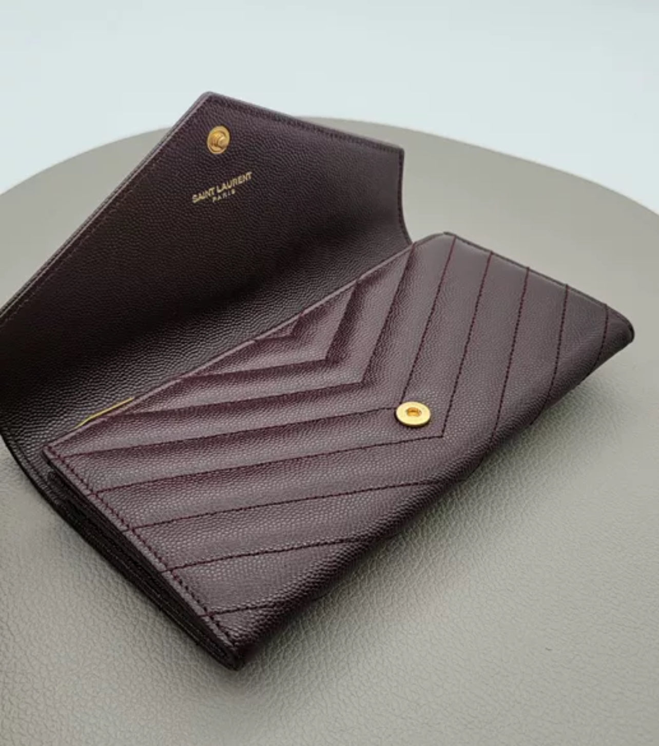 Saint Laurent Burgundy Grain De Poure Cassandre Matelasse Large Flap Wallet (7888803725372)