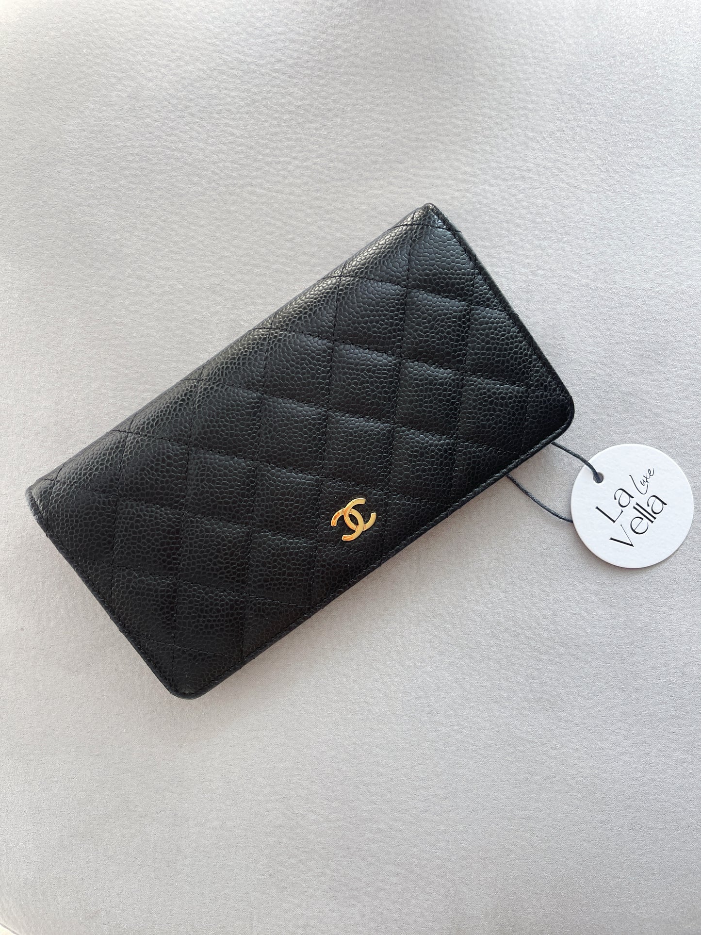 Chanel Black Quilted Caviar Yen Wallet (7967196184636)