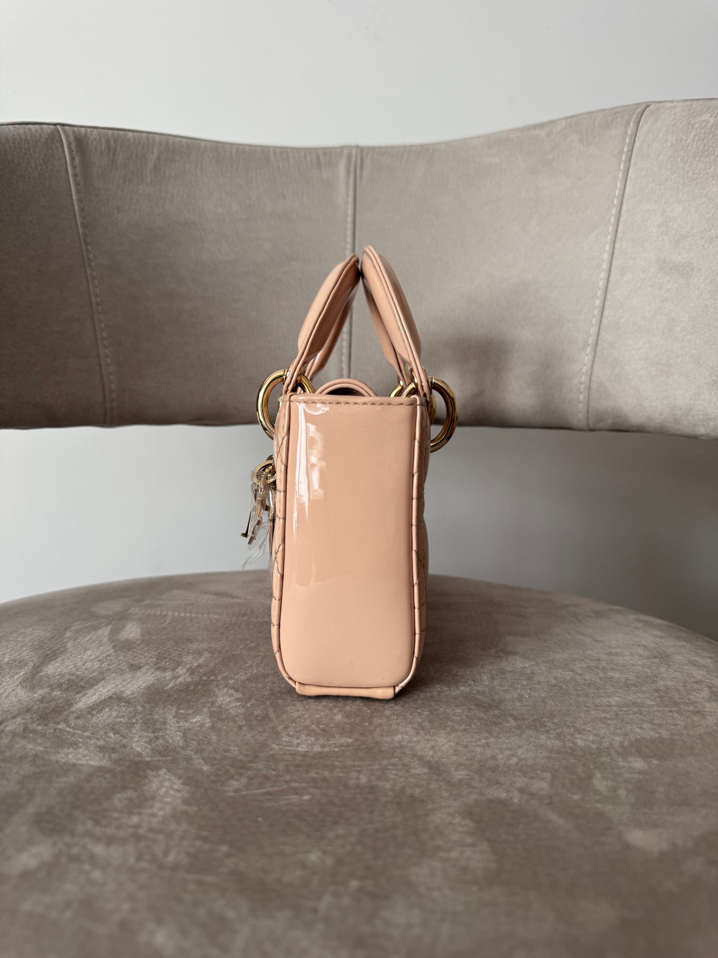 Christian Dior D-Joy Bag in Beige Patent Cannage Leather (7919489679420)