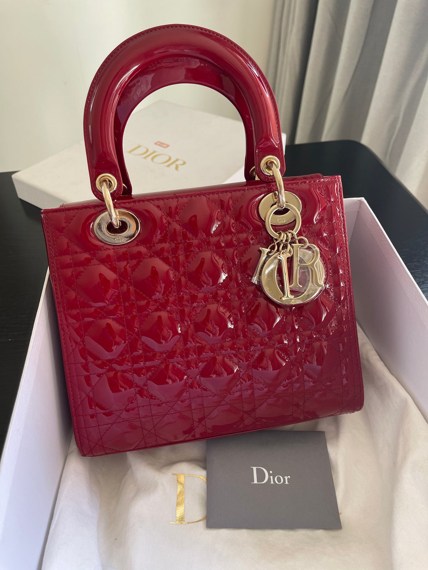 Lady Dior Medium in red patent leather (7919513862204)