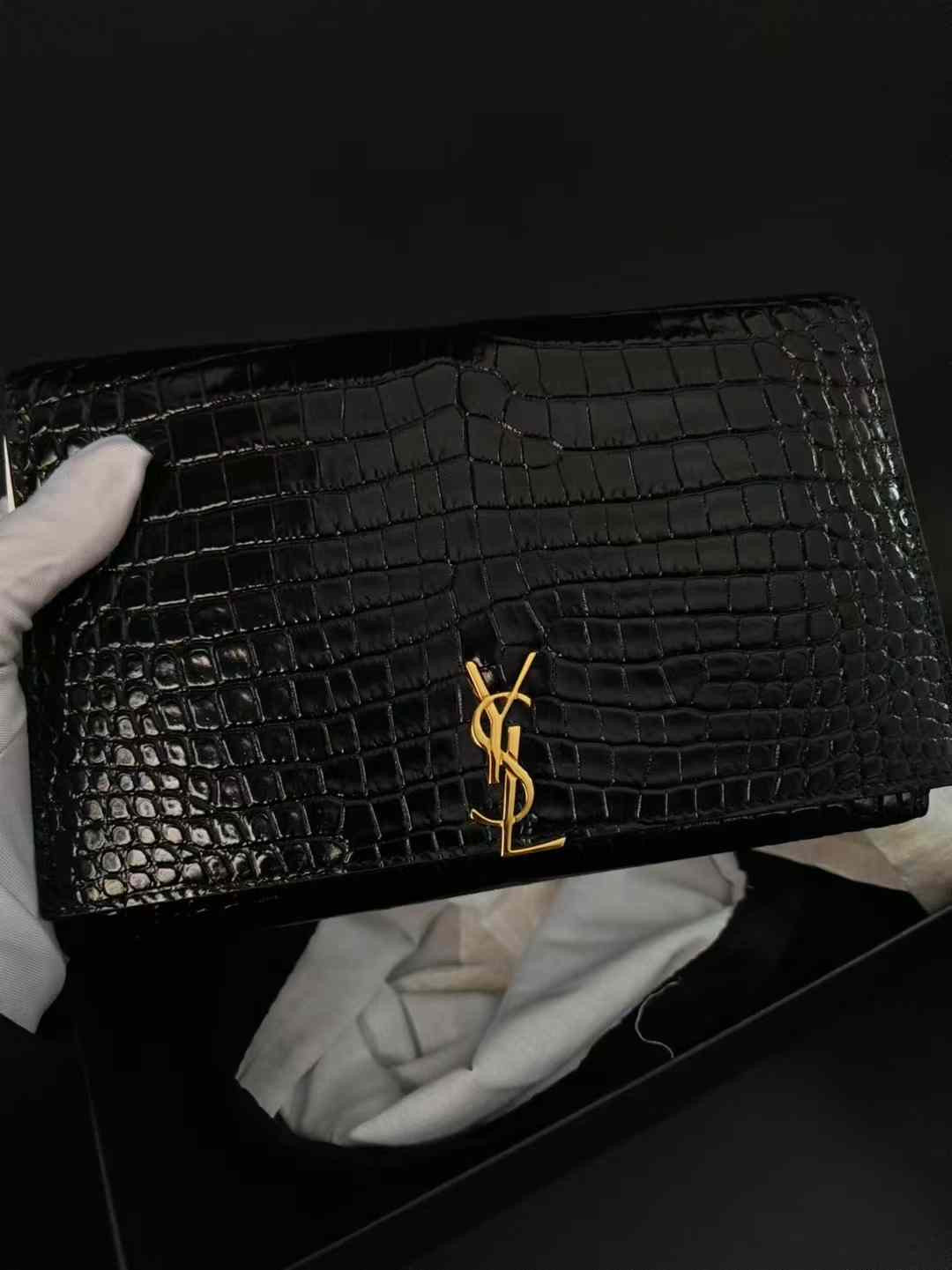 Saint Laurent Kate Chain Black Croc-Embossed Leather - Brand New (7879405895740)