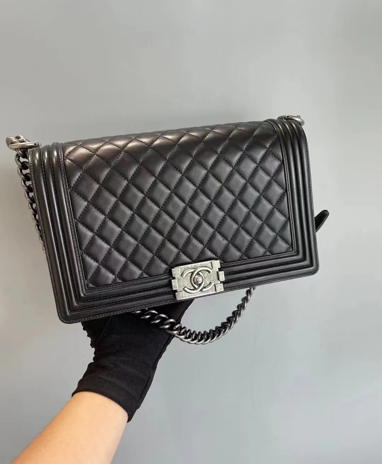 Chanel Black Quilted Leather Large Boy Bag (7970708488252)