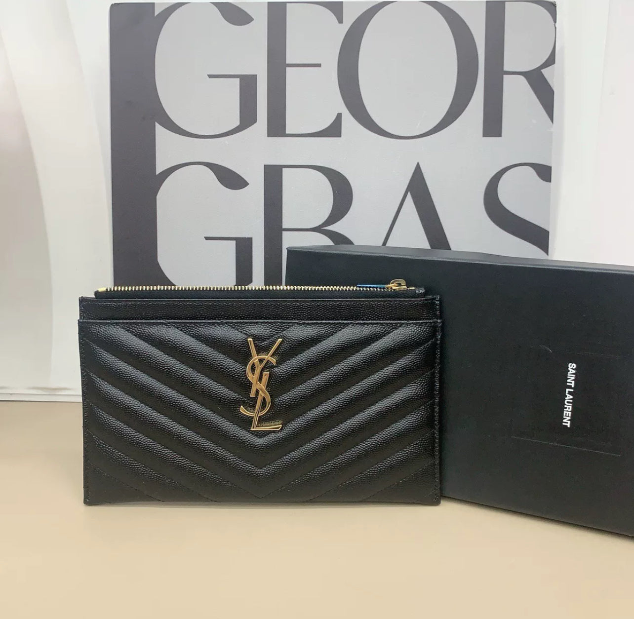 Saint Laurent Monogram Quilted Leather Pouch - Brand New (7879400423484)
