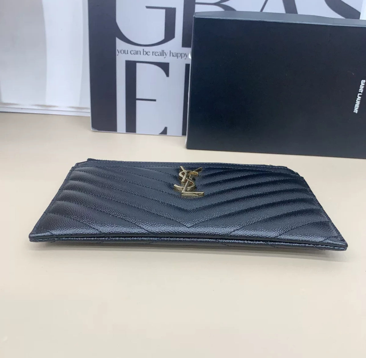 Saint Laurent Monogram Quilted Leather Pouch - Brand New (7879400423484)