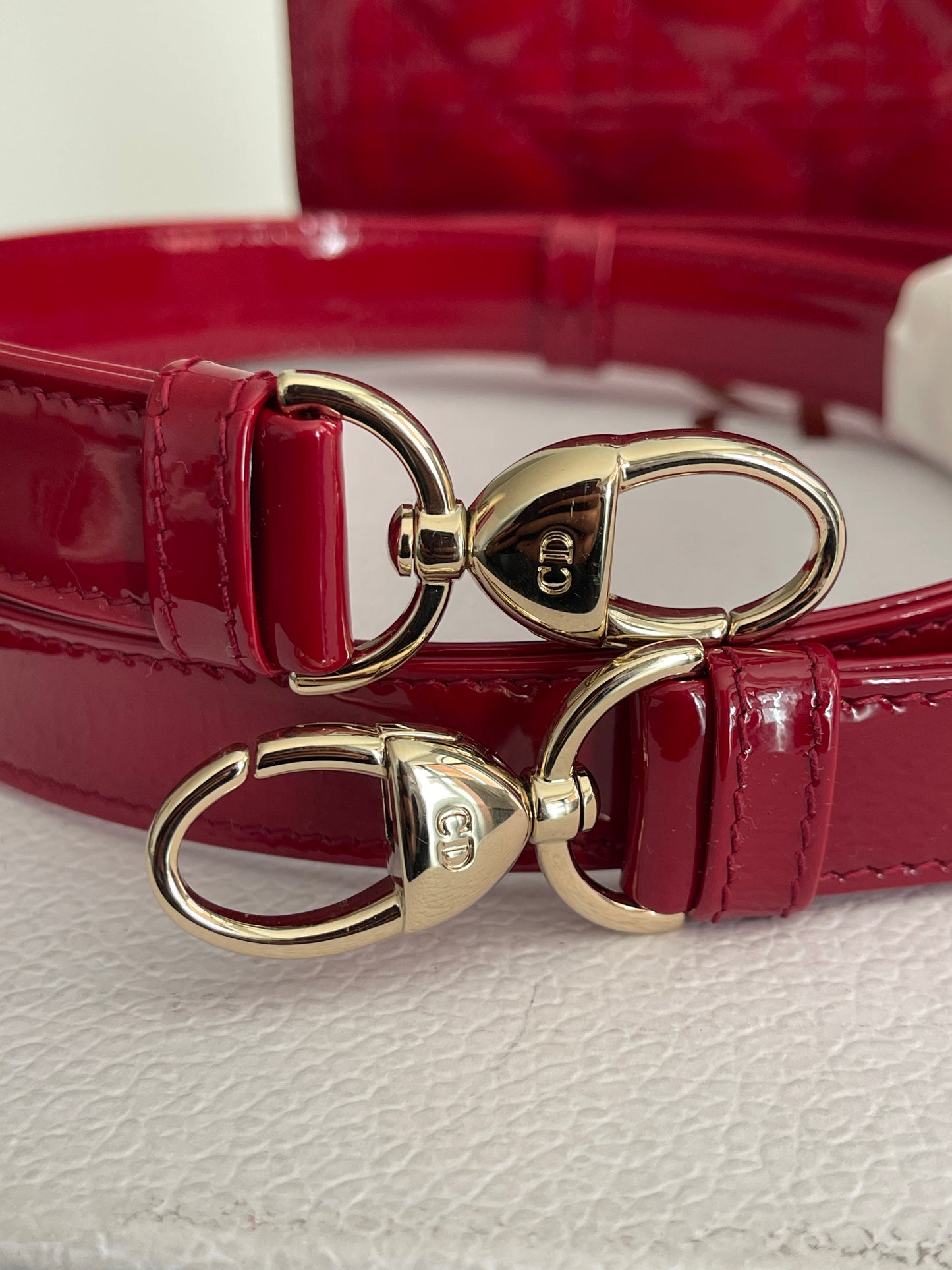 Lady Dior Medium in red patent leather (7919513862204)
