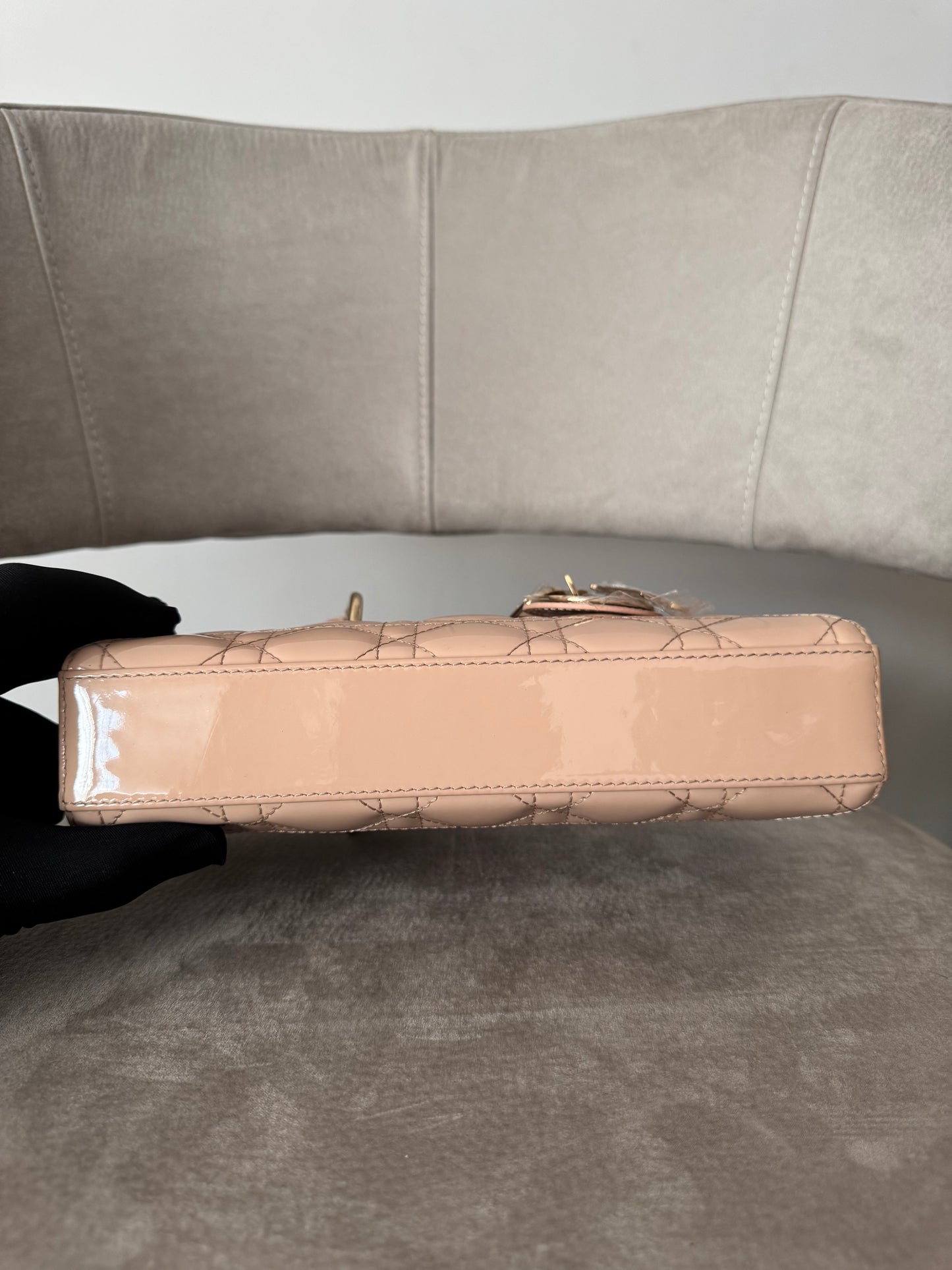 Christian Dior D-Joy Bag in Beige Patent Cannage Leather (7919489679420)