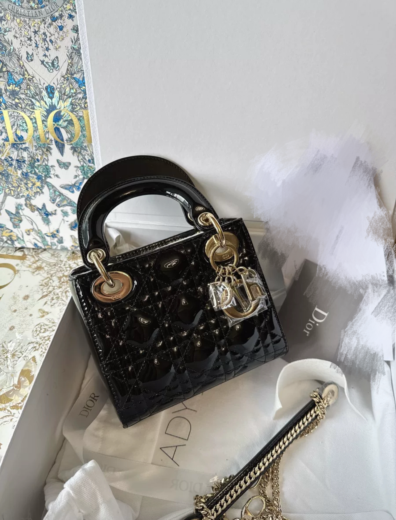 Lady Dior Black Patent Cannage Leather - Brand New (7879293730876)