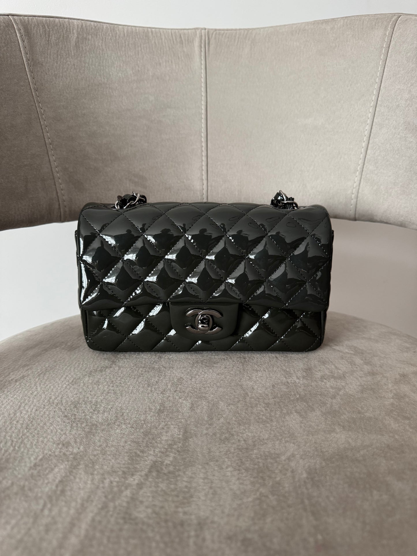 CHANEL Patent Quilted Mini Flap Bag (7922983862332)