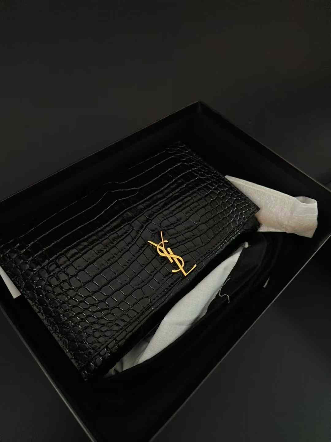 Saint Laurent Kate Chain Black Croc-Embossed Leather - Brand New (7879405895740)
