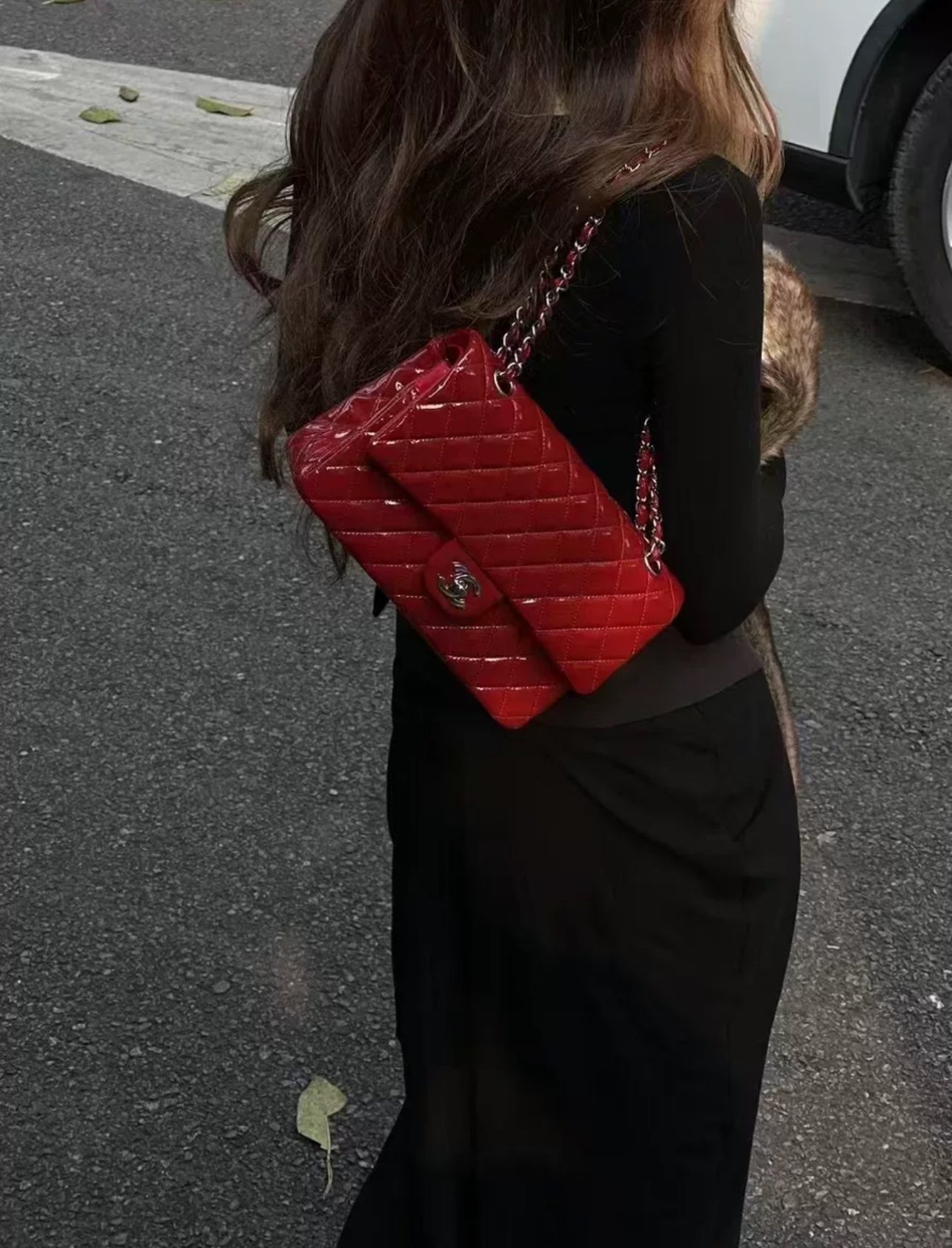 Chanel Classic Jumbo Flap Bag in Red Patent Leather (7919548760124)