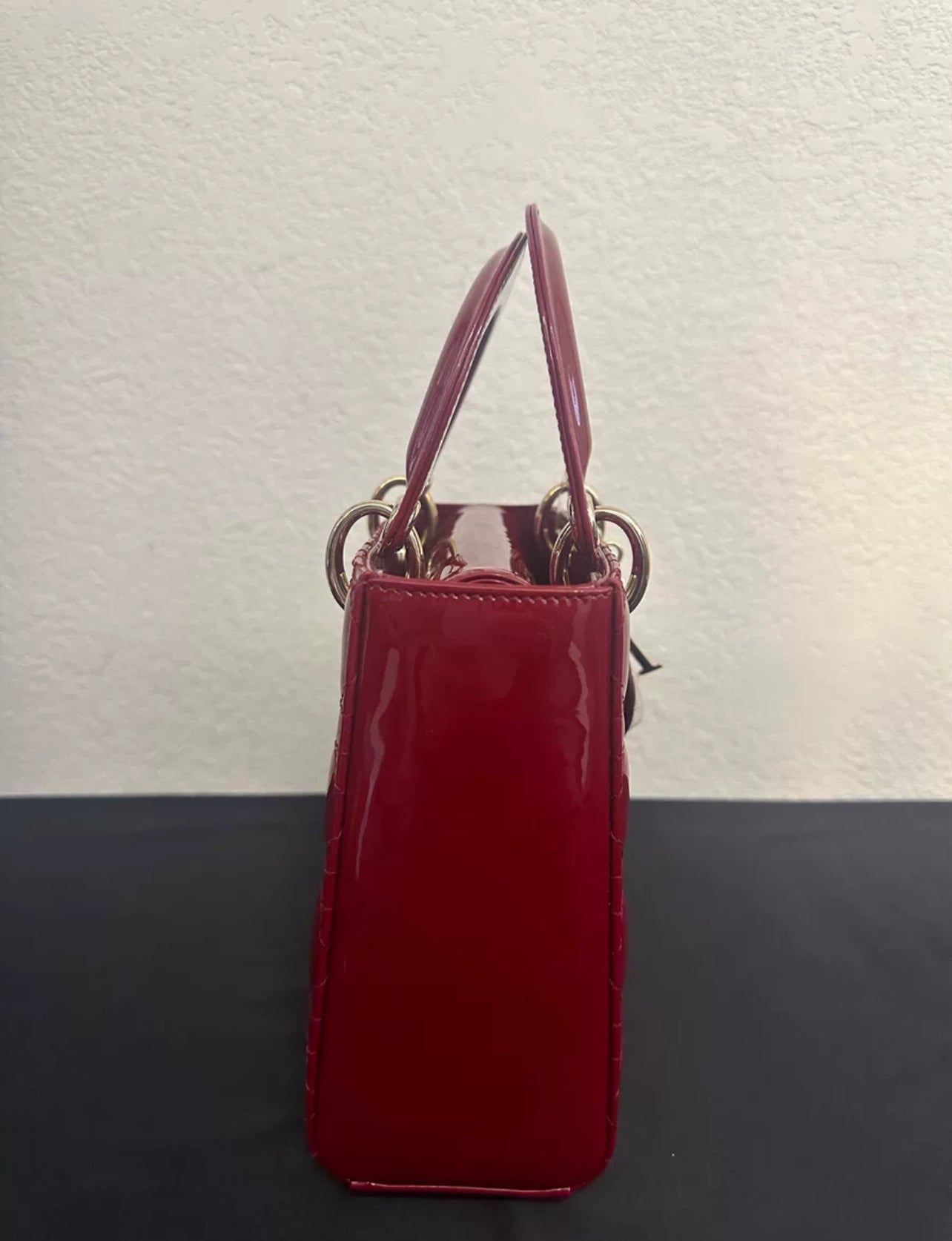 Lady Dior Medium Bag in Red Patent Cannage Leather (7879360348220)