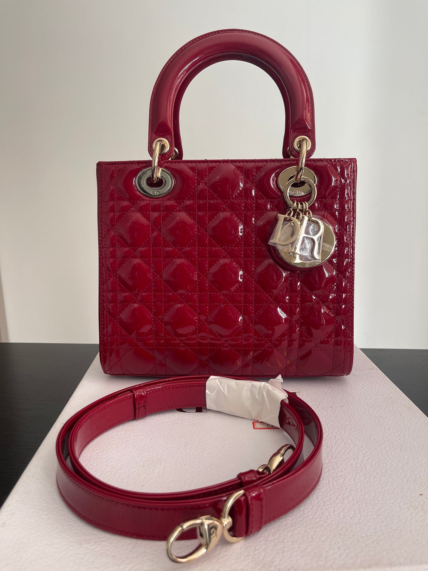 Lady Dior Medium in red patent leather (7919513862204)