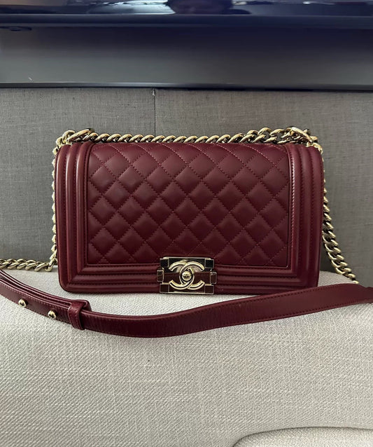 Chanel Boy Bag – Quilted Burgundy (7933556129852)