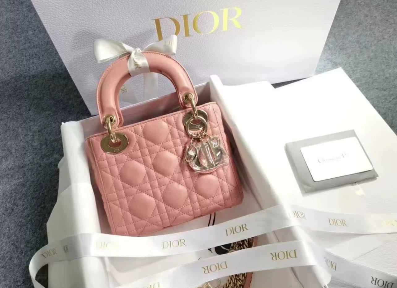 Christian Dior Mini Lambskin Cannage Lady Dior Pink (7876812832828)