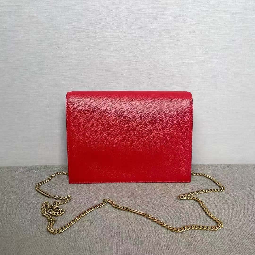 Saint Laurent Kate Chain Wallet in Red Leather - Brand New (7879290191932)