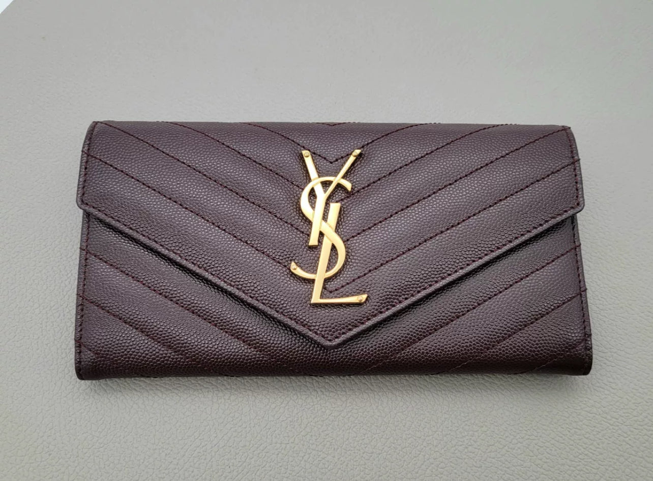 Saint Laurent Burgundy Grain De Poure Cassandre Matelasse Large Flap Wallet (7888803725372)