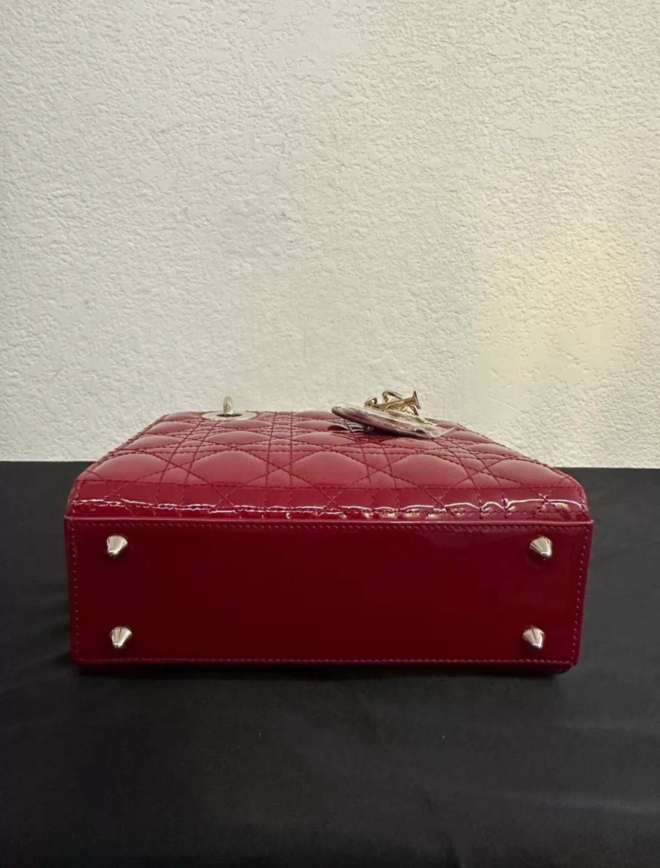 Lady Dior Medium Bag in Red Patent Cannage Leather (7879360348220)