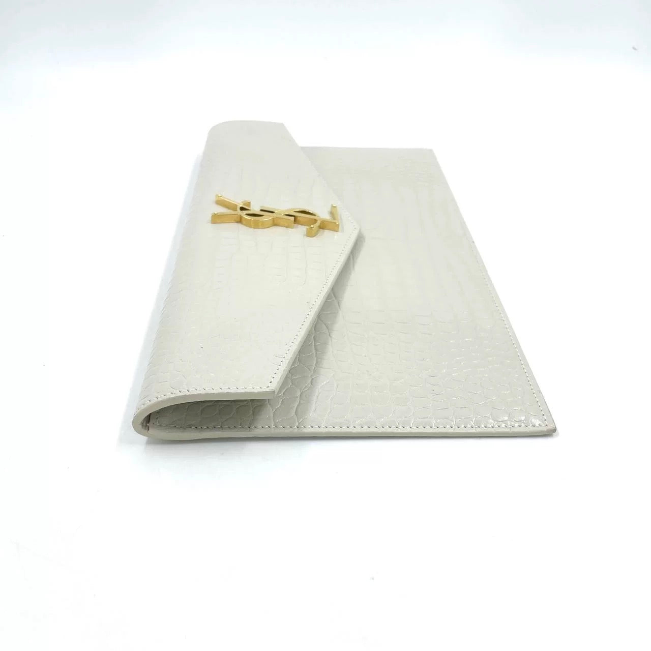 Saint Laurent Uptown Croc-Embossed Envelope Clutch (New)