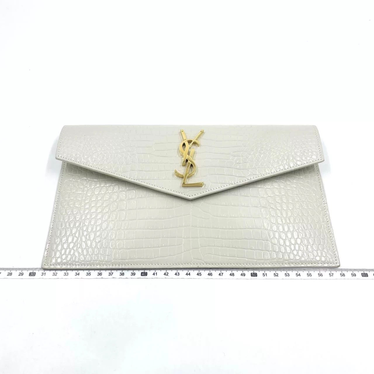 Saint Laurent Uptown Croc-Embossed Envelope Clutch (New)