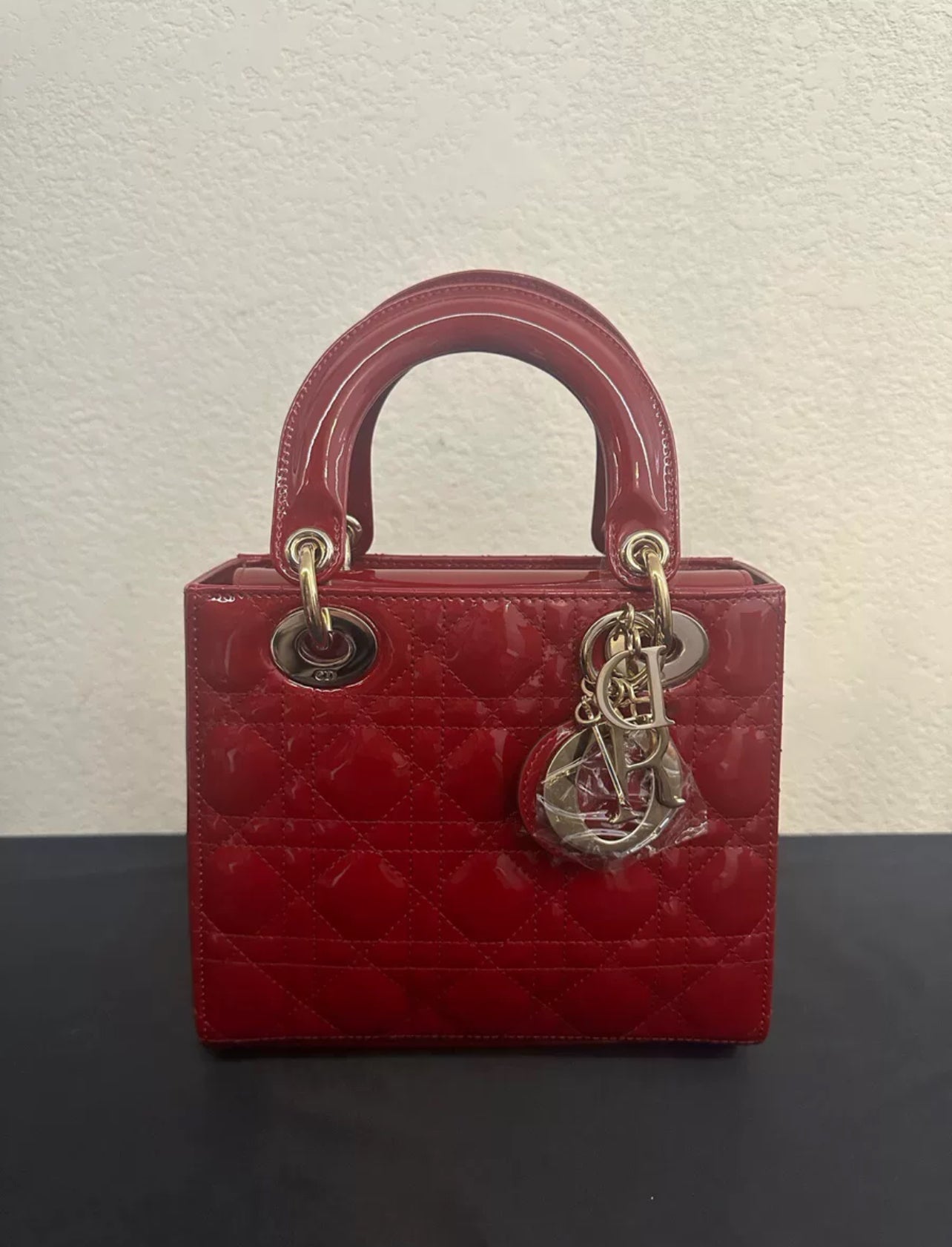 Lady Dior Medium Bag in Red Patent Cannage Leather (7879360348220)