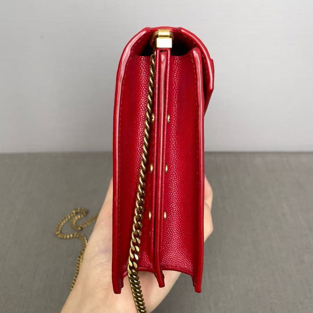 Saint Laurent Kate Chain Wallet in Red Leather - Brand New (7879290191932)