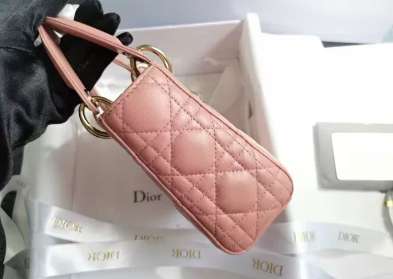 Christian Dior Mini Lambskin Cannage Lady Dior Pink (7876812832828)