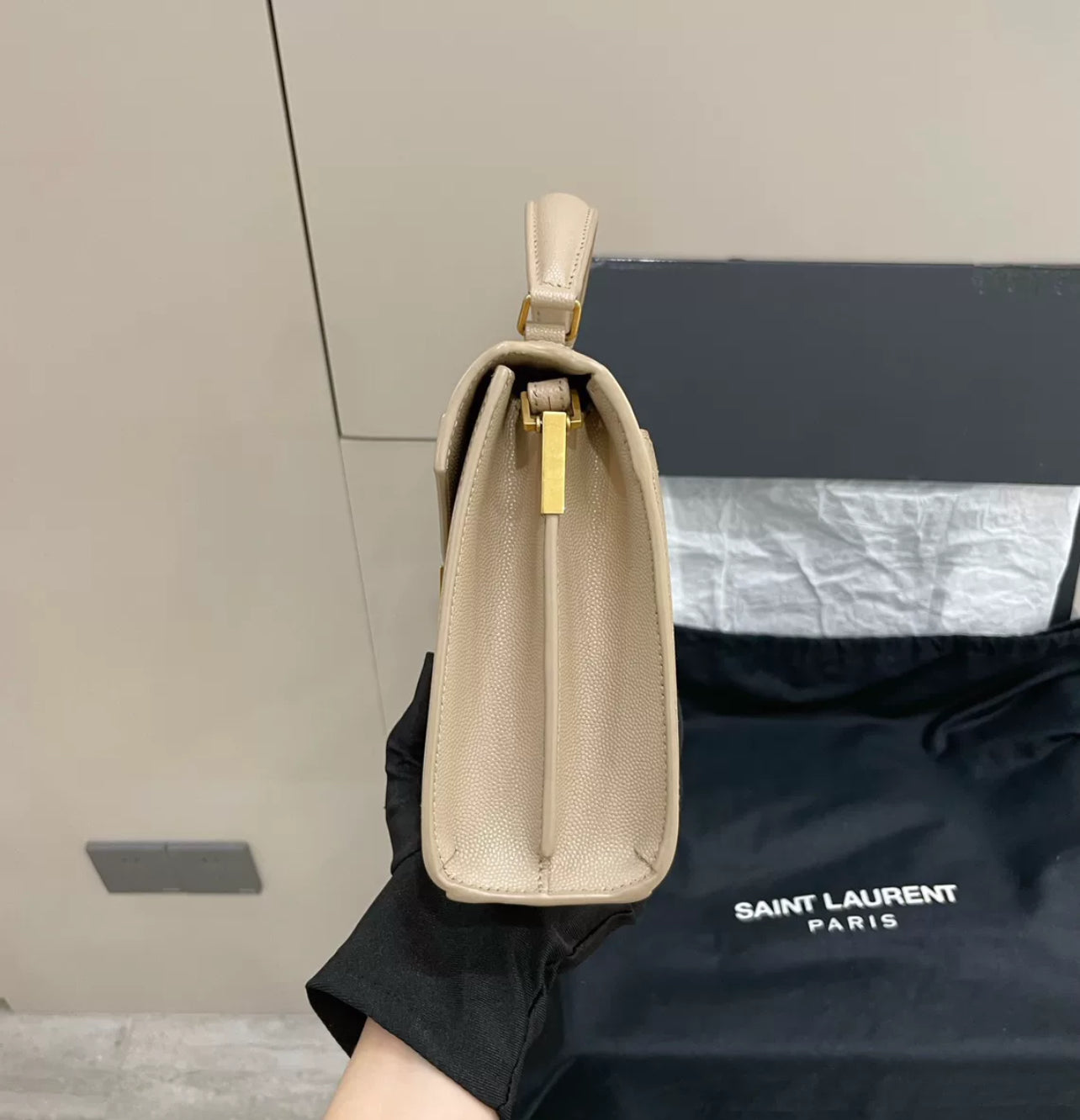 Saint Laurent Cassandra Mini Top Handle Beige - Brand New (7879419297852)