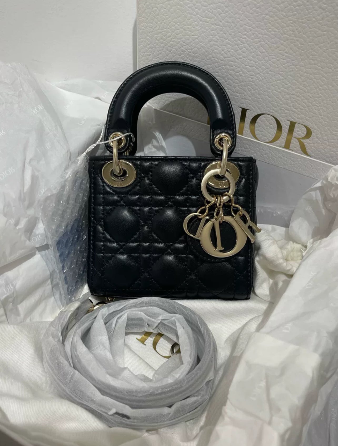 Christian Dior Lady Dior Micro Bag Lambskin Black (7891338068028)