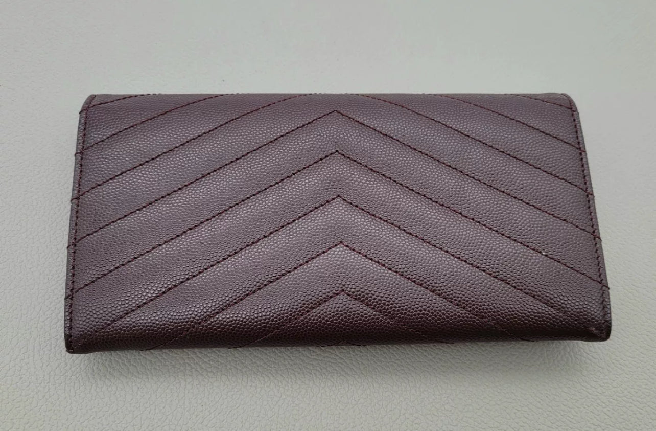 Saint Laurent Burgundy Grain De Poure Cassandre Matelasse Large Flap Wallet (7888803725372)