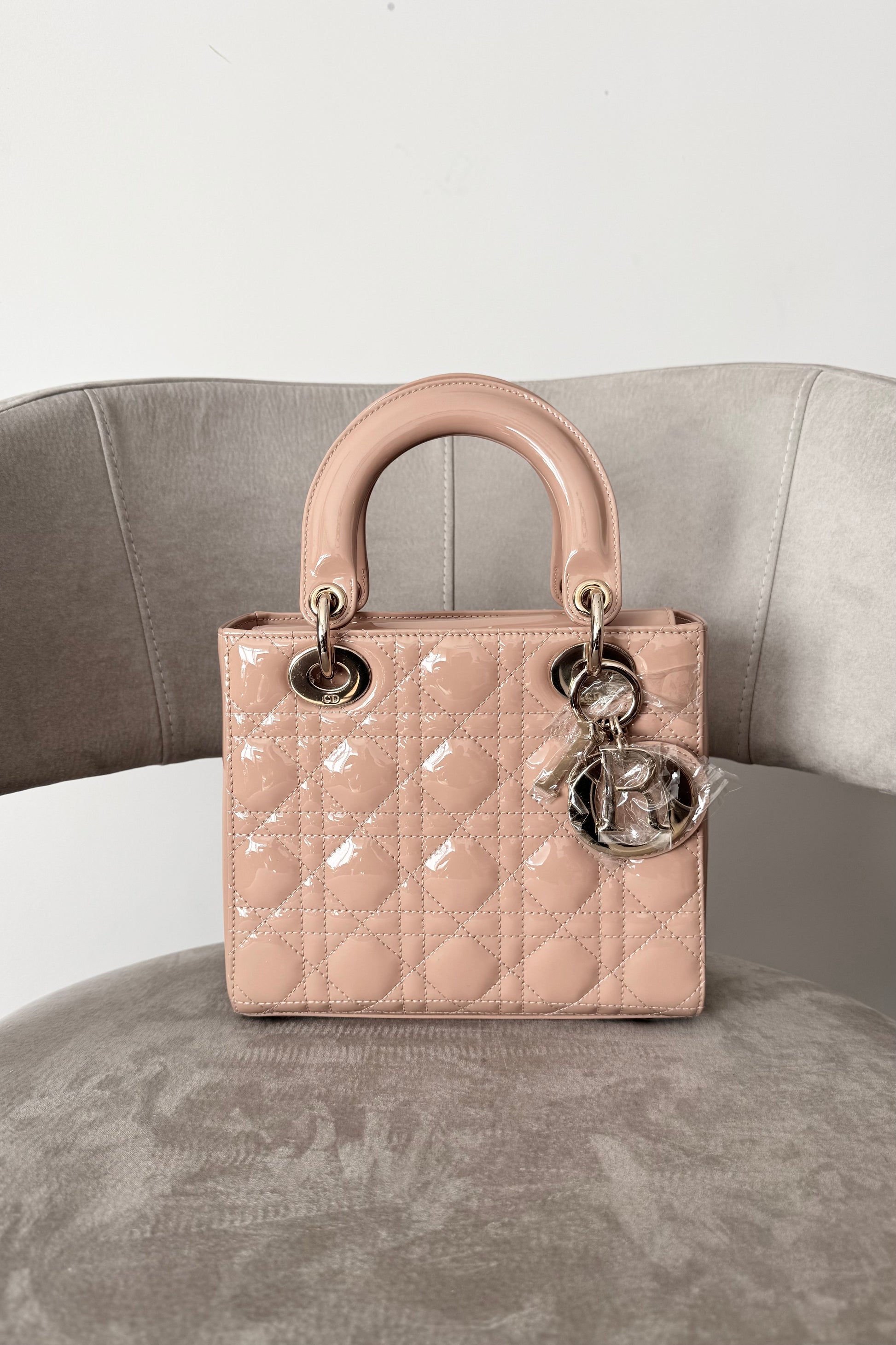 Dior Lady Dior Small Beige Patent Leather (7919533490236)
