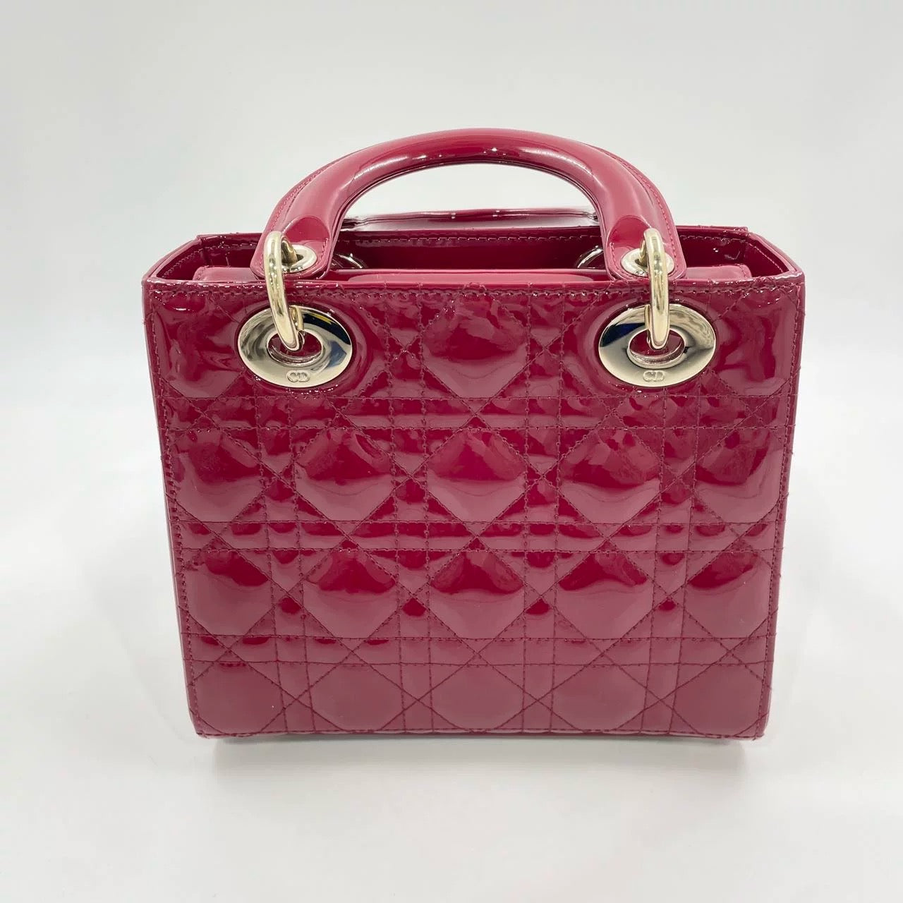 Lady Dior Medium Bag in Red Patent Cannage Leather (7879360348220)