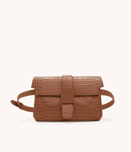 Senreve Aria Belt Bag Croc Embossed Leather – Cognac Brown (8009433514044)