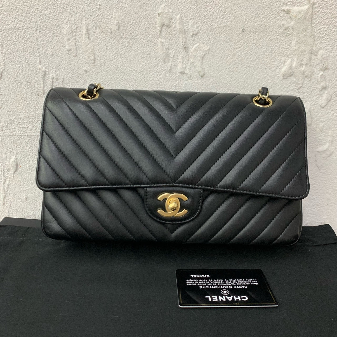 Chanel CF Medium Chevron Black Lambskin (7877718442044)