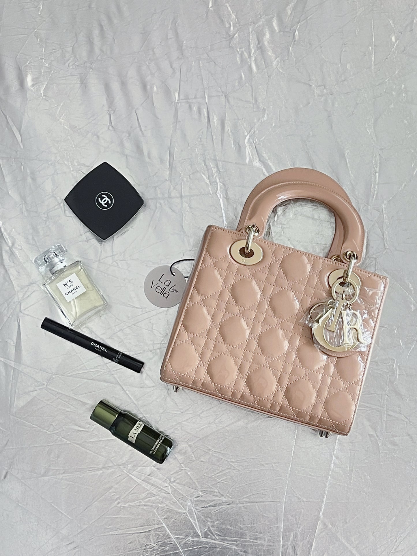 Dior Lady Dior Small Beige Patent Leather (7919533490236)