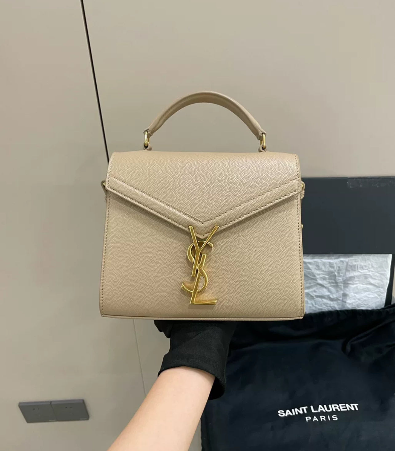 Saint Laurent Cassandra Mini Top Handle Beige - Brand New (7879419297852)